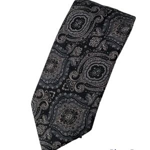 Rich Paisley Tie Black Brown and Gray Polyester Silk Gorgeous! Made in USA